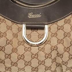 Pre Owned Gucci Brown/Beige GG Canvas and Leather Abbey D-Ring Hobo