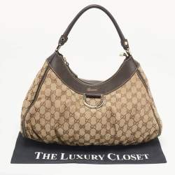 Pre Owned Gucci Brown/Beige GG Canvas and Leather Abbey D-Ring Hobo