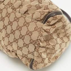 Pre Owned Gucci Brown/Beige GG Canvas and Leather Abbey D-Ring Hobo