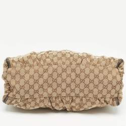 Pre Owned Gucci Brown/Beige GG Canvas and Leather Abbey D-Ring Hobo