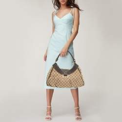 Pre Owned Gucci Brown/Beige GG Canvas and Leather Abbey D-Ring Hobo