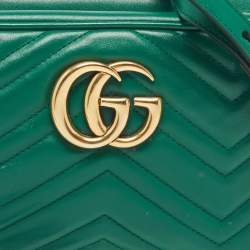 Pre Owned Gucci Green Matelassé Leather Small GG Marmont Shoulder Bag