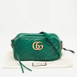 Pre Owned Gucci Green Matelassé Leather Small GG Marmont Shoulder Bag