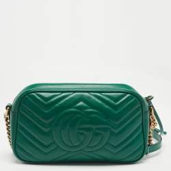Pre Owned Gucci Green Matelassé Leather Small GG Marmont Shoulder Bag