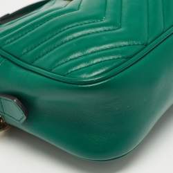 Pre Owned Gucci Green Matelassé Leather Small GG Marmont Shoulder Bag