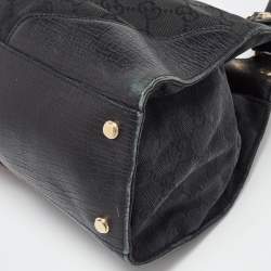 Gucci Black GG Canvas and Leather Junco Shoulder Bag