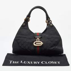 Gucci Black GG Canvas and Leather Junco Shoulder Bag