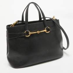 Pre Owned Gucci Black Leather Medium Bright Bit Tote