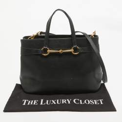 Pre Owned Gucci Black Leather Medium Bright Bit Tote