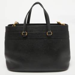 Pre Owned Gucci Black Leather Medium Bright Bit Tote