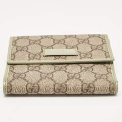 Gucci Beige/Green Supreme Canvas and Patent Leather Trifold Compact Wallet