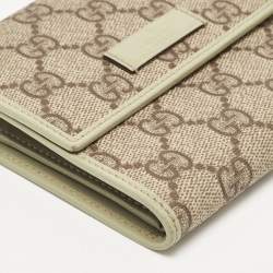 Gucci Beige/Green Supreme Canvas and Patent Leather Trifold Compact Wallet