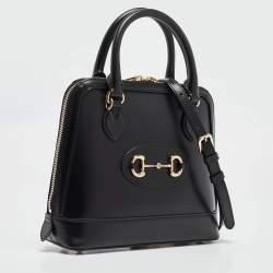 Pre Owned Gucci Black Leather Small Horsebit 1955 Top Handle Bag