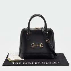 Pre Owned Gucci Black Leather Small Horsebit 1955 Top Handle Bag