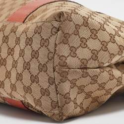 Pre Owned Gucci Beige/Brick Orange GG Canvas Medium Bamboo Bar Tote