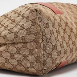 Pre Owned Gucci Beige/Brick Orange GG Canvas Medium Bamboo Bar Tote
