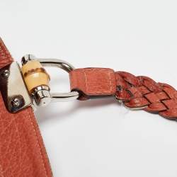 Pre Owned Gucci Beige/Brick Orange GG Canvas Medium Bamboo Bar Tote