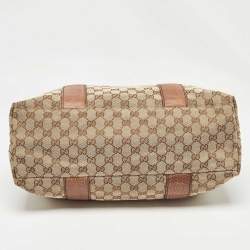Pre Owned Gucci Beige/Brown GG Canvas and Leather Medium Bamboo Bar Tote