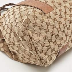 Pre Owned Gucci Beige/Brown GG Canvas and Leather Medium Bamboo Bar Tote