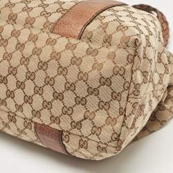 Pre Owned Gucci Beige/Brown GG Canvas and Leather Medium Bamboo Bar Tote