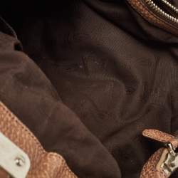 Pre Owned Gucci Beige/Brown GG Canvas and Leather Medium Bamboo Bar Tote