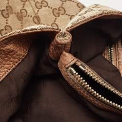 Pre Owned Gucci Beige/Brown GG Canvas and Leather Medium Bamboo Bar Tote
