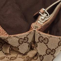 Pre Owned Gucci Beige/Brown GG Canvas and Leather Medium Bamboo Bar Tote