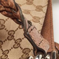 Pre Owned Gucci Beige/Brown GG Canvas and Leather Medium Bamboo Bar Tote