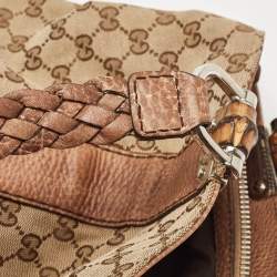 Pre Owned Gucci Beige/Brown GG Canvas and Leather Medium Bamboo Bar Tote
