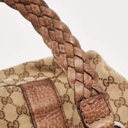 Pre Owned Gucci Beige/Brown GG Canvas and Leather Medium Bamboo Bar Tote