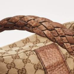 Pre Owned Gucci Beige/Brown GG Canvas and Leather Medium Bamboo Bar Tote