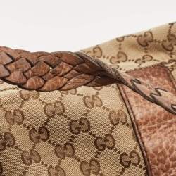 Pre Owned Gucci Beige/Brown GG Canvas and Leather Medium Bamboo Bar Tote