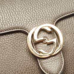 Pre Owned Gucci Grey Leather Small Dollar Interlocking G Crossbody Bag