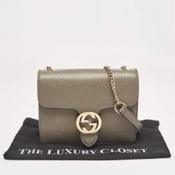 Pre Owned Gucci Grey Leather Small Dollar Interlocking G Crossbody Bag