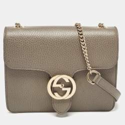 Pre Owned Gucci Grey Leather Small Dollar Interlocking G Crossbody Bag