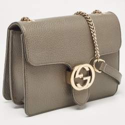 Pre Owned Gucci Grey Leather Small Dollar Interlocking G Crossbody Bag