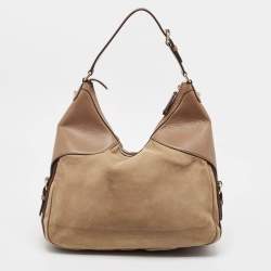 Gucci Beige Leather and Nubuck Horsebit Heritage Hobo