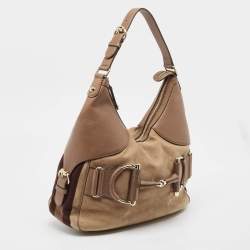 Gucci Beige Leather and Nubuck Horsebit Heritage Hobo