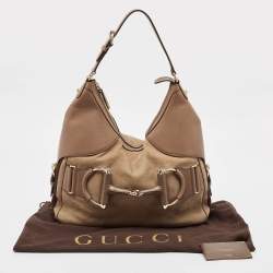 Gucci Beige Leather and Nubuck Horsebit Heritage Hobo