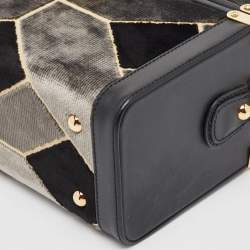 Pre Owned Gucci Black/Grey Printed Velvet and Leather Savoy Beauty Case Bag