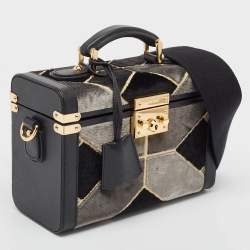 Pre Owned Gucci Black/Grey Printed Velvet and Leather Savoy Beauty Case Bag