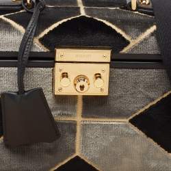 Pre Owned Gucci Black/Grey Printed Velvet and Leather Savoy Beauty Case Bag