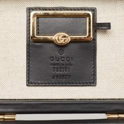Pre Owned Gucci Black/Grey Printed Velvet and Leather Savoy Beauty Case Bag