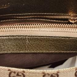 Pre Owned Gucci Metallic/Beige GG Canvas and Leather Bamboo Ring Satchel