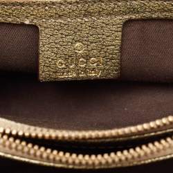 Pre Owned Gucci Metallic/Beige GG Canvas and Leather Bamboo Ring Satchel