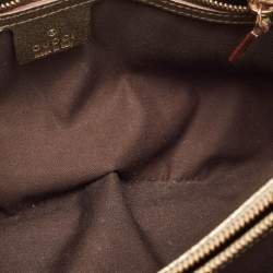 Pre Owned Gucci Metallic/Beige GG Canvas and Leather Bamboo Ring Satchel