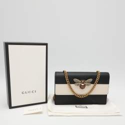 Pre Owned Gucci Black/White Leather Queen Margaret Wallet On Chain