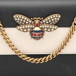 Pre Owned Gucci Black/White Leather Queen Margaret Wallet On Chain