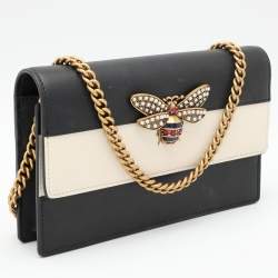 Pre Owned Gucci Black/White Leather Queen Margaret Wallet On Chain