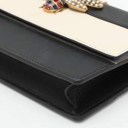 Pre Owned Gucci Black/White Leather Queen Margaret Wallet On Chain